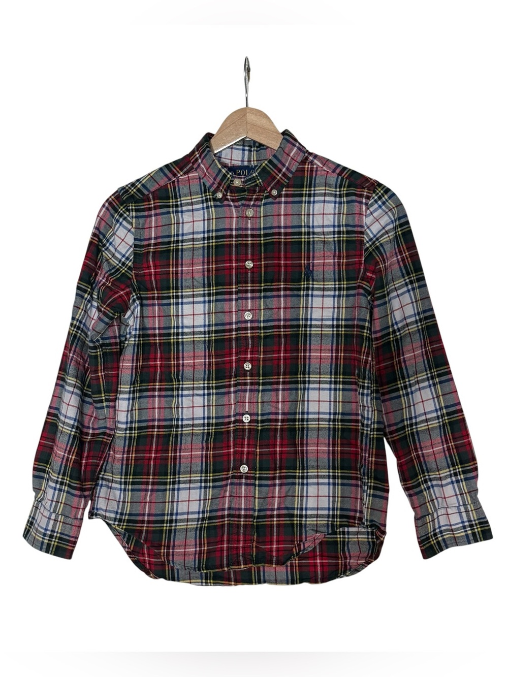 Polo Ralph Lauren Boys Plaid Button Up Shirt Size M Red Green Preppy School
